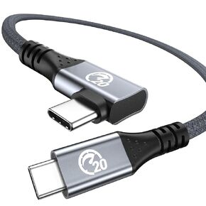 الزاوية اليمنى USB C 3.2 GEN 2X2 كبل 1 قدمًا ، نقل بيانات 20 جيجابت في الثانية ، كبل مراقبة USB C 4K ، كبل قصير C 90 درجة ، شحن 240W PD لـ iPhone 16 15 Pro ، MacBook iPad ، Galaxy S25/S24