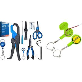 HOOK-EZE 7pc Fishing Gear Kit, Fishing Pliers, Knot Tying Tool, Fish Gripper, Braided Line Scissors, Hook Remover, Retractor, Lanyard, Fishing Accessories Tackle Stuff Equipment, Fishing Gifts for Men