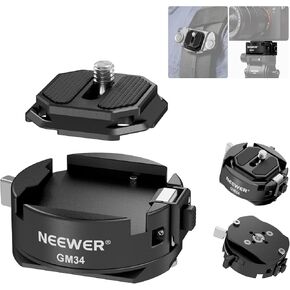NEEWER GM47B Quick Release Plate Kit, Anti Twist Auto Lock Square QR Camera Tripod Mount Adapter & Clamp Base Compatible with Arca Swiss DJI Ronin RS 4 Pro RS 3 RS 2 Peak Design Capture V3 Camera Clip