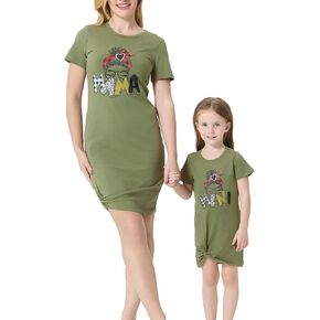 PATPAT Mommy and Me Matching Dresses Cotton Casual Crewneck Short Sleeve T Shirt Dress