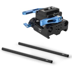 Sirui Universal Camera Baseplate with Dual 15mm Rod Rail Clamps and 5mm Carbon Fiber Rod, Universal 12"/30cm Camera Rail Rods for 15mm Rod Rail Support System Bundle