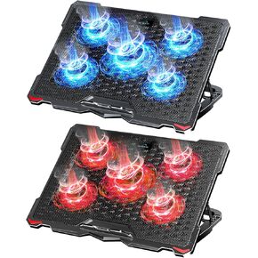 AICHESON 5 Fans Blue & Red Laptop Cooling Pad Combination Set, Ergonomically Multiple Heights