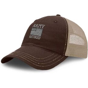 Richardson Trucker Mesh Hat Us Army Retired Embroidery Cotton Dad Hats for Men & Women Snapback Brown Khaki