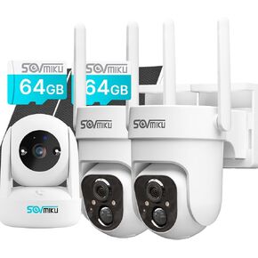 SOVMIKU 2CQ4 128GB 2K AI Solar Security Camera Wireless Outdoor and Indoor Camera, Battery Powered Cam, Color Night Vision,Two Way Audio,PIR Motion Detection, 360° View Pan/Tilt,Easy to Setup