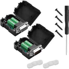 YACSEJAO 1 Pair DB9 Breakout Connector RS232 D-SUB 9-Pin Port Male+Female Serial Solderless Adapter Terminal Connector Signal Module with case (B, Nuts)