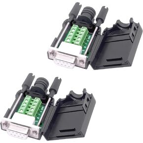 DB9 Female Solderless Connector Breakout Board RS232 D-SUB 9 Pin Serial Adapter Terminal Block with Case-2 Packs (Female)
