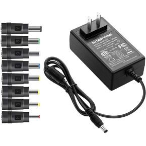 Kado AC/DC Power Adapter 12V-2A 1.5A 1.25A 1A AC/DC Power Cord 5.5x2.1mm with 8 Tips Made for Sceptre Monitor, Echo Smart Speaker & Display, Webcam, Router, Mini PC, Projector, CCTV, Bluetooth Speaker
