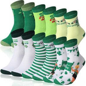 6 Pairs St. Patrick's Day Socks St. Patty's Socks Shamrock Cotton Irish Socks Crew Socks for Women Men Adult