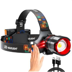 مصابيح الأمامية قابلة لإعادة الشحن 90000 Lumens Ultra Bright Head Lamp Super Writy Hard Hat Light Light Admable IPX54 ملحقات التخييم الأمامية 6 أوضاع معدات التخييم الأمامية المقاومة للماء للبالغين ركوب الدراجات الجري