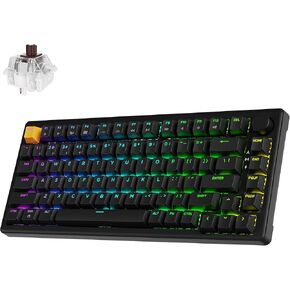 J2 75% Wireless Mechanical Gaming Keyboard, Hot Swappable 82 Keys Tri-Mode BT5.1/USB-C/2.4GHz RGB Backlit with Custom Knob Super Brown Switch, PTB Keycap, QMK/VIA for Win/Linux/Mac