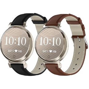 2Pack Leather Watch Band Compatible with Gar-min Lily 2 for Women Girls,14mm Soft Genuine Leather Strap Adjustable Quick Release Sport Wristband for Gar-min Lily2 / Lily 2 Classic Smartwatch for Men