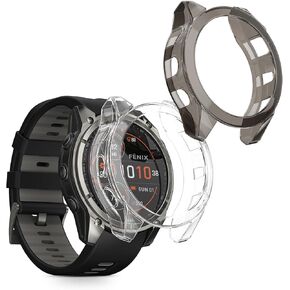 kwmobile Frame Cover Compatible with Garmin Fenix 8 51mm Cover (2-Pack) - Clear Silicone Case - Black/Transparent
