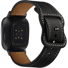 Compatible with Fitbit Versa Bands, 23mm Genuine Leather Crazy Horse Band Replacement Strap with Stainless Steel Clasp Compatible for Versa/Versa 2/Versa Lite/Versa SE for Men Women (Cofffe)