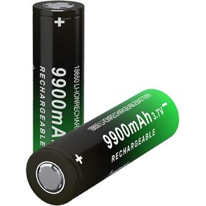 3.7 Volt 18650 Rechargeable Battery 9900mAh 18650 Battery Flat Top Rechargeable Li-ion Battery for Flashlight, Headlamp, 2 Pack