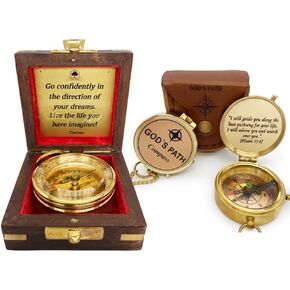 Dream Chaser (Wooden Box) & God's Path Compass (Leather Case) - Birthday, Christmas, Inspirational Gifts, Baptism, Communion Gift for Teen Boys, Graduation Gifts