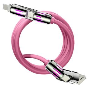 USB C Cable, 240W 4 in 1 Multi Charging Cable USB Charger Cable with Breathing Light, Combo L Port/Type C/USB A Fast Charging Cord for iPhone ipad Laptop Samsung Device Charging, 5FT-Pink