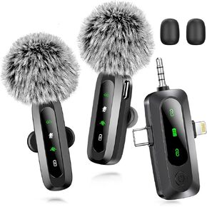 Wireless Lavalier Microphone for iPhone 15/Android Phone, 2pcs Mini USB C Microphone for Video Recording, Clip on Lapel Mics Type C for Interview, Podcast, Tiktok, Vlog, YouTube in Saudi Arabia