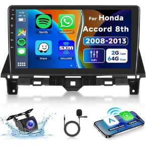 2+64G HiFi for Honda Accord 8th 2008-2013 Android13 Car Radio Car Stereo Wireless Carplay Android Auto, 10" Touch Screen EQ GPS Navigation Bluetooth WiFi FM Backup Camera Siri SWC for Accord Radio