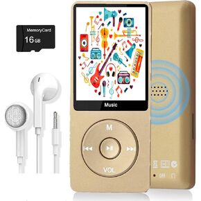 MP3 Player, Music Player with 16GB Micro SD Card, Build-in Speaker/Photo/Video Play/FM Radio/Voice Recorder/E-Book Reader, Supports up to 128GB
