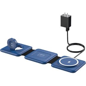 Charging Station for Apple Multiple Devices - 3 in 1 Foldable Magnetic Wireless Charger Dock - Travel Charging Pad for iPhone 15 14 13 12 Pro Max Plus Watch & Airpods