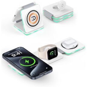 Wireless Charger for iPhone, 3-in-1 Wireless Charging Station for Apple, Foldable Magnetic Travel Charger Pad for iPhone 16 Pro Max 15Pro 14 13 12 & AirPods 3/2/Pro & Apple Watch-20W Adapter Included
