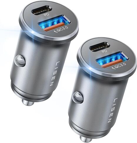 LISEN 2-Pack USB C شاحن سيارة شحن سريع، 48W جميع ولاعة السجائر المعدنية USB شاحن آيفون 15 أصغر شاحن سيارة دافق USB C آيفون 14 برو ماكس 13 12 جالاكسي S23/22 آيباد برو-أحمر in Kuwait