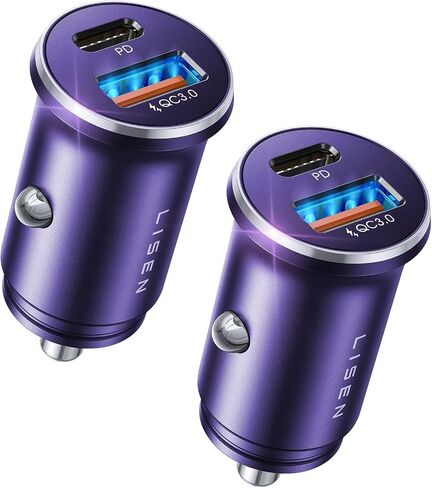LISEN 2-Pack USB C شاحن سيارة شحن سريع، 48W جميع ولاعة السجائر المعدنية USB شاحن آيفون 15 أصغر شاحن سيارة دافق USB C آيفون 14 برو ماكس 13 12 جالاكسي S23/22 آيباد برو-أحمر in Kuwait