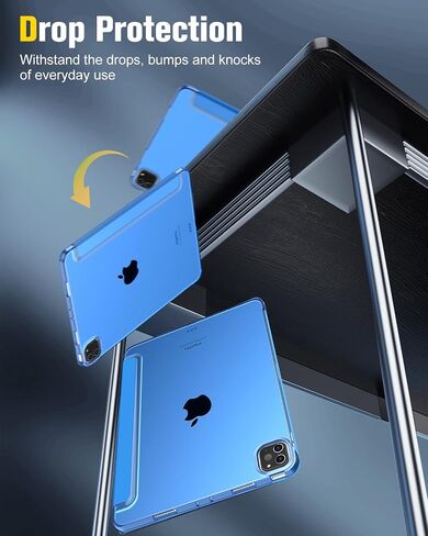 حافظة MoKo لجهاز iPad Pro 11 بوصة (الجيل الرابع/الجيل الثالث، 2022/2021)، حافظة حماية ذكية رفيعة ثلاثية الطي من مادة البولي كربونات الخلفية لجهاز iPad Pro 11 بوصة الجيل الرابع مع تنبيه/غفو تلقائي، أسود in Saudi Arabia