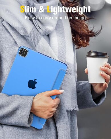حافظة MoKo لجهاز iPad Pro 11 بوصة (الجيل الرابع/الجيل الثالث، 2022/2021)، حافظة حماية ذكية رفيعة ثلاثية الطي من مادة البولي كربونات الخلفية لجهاز iPad Pro 11 بوصة الجيل الرابع مع تنبيه/غفو تلقائي، أسود in Saudi Arabia