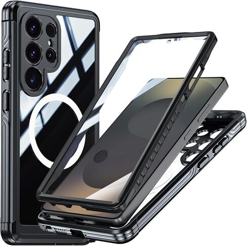 Miimall Strong Magnetic for Samsung Galaxy S25 Ultra Case,[Built-in Glass Screen Protector][Compatible with Magsafe][Military Shockproof Dropproof] Full Heavy Duty Cases for S25Ultra, Purple/Clear in Kuwait