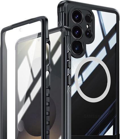 Miimall Strong Magnetic for Samsung Galaxy S25 Ultra Case,[Built-in Glass Screen Protector][Compatible with Magsafe][Military Shockproof Dropproof] Full Heavy Duty Cases for S25Ultra, Purple/Clear in Kuwait