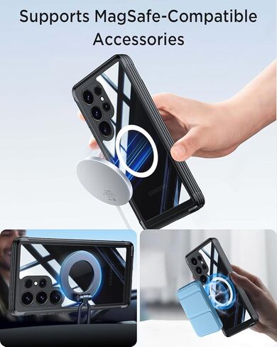 Miimall Strong Magnetic for Samsung Galaxy S25 Ultra Case,[Built-in Glass Screen Protector][Compatible with Magsafe][Military Shockproof Dropproof] Full Heavy Duty Cases for S25Ultra, Purple/Clear in Kuwait