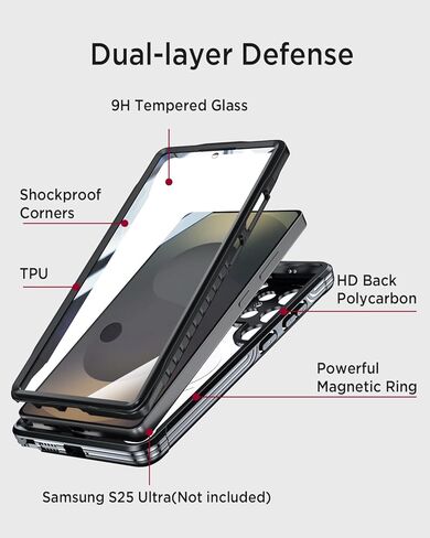 Miimall Strong Magnetic for Samsung Galaxy S25 Ultra Case,[Built-in Glass Screen Protector][Compatible with Magsafe][Military Shockproof Dropproof] Full Heavy Duty Cases for S25Ultra, Purple/Clear in Kuwait