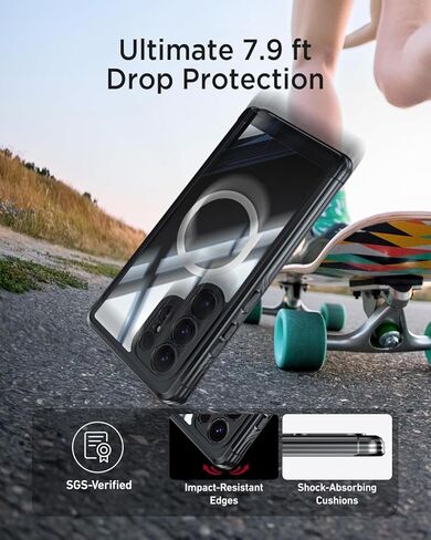 Miimall Strong Magnetic for Samsung Galaxy S25 Ultra Case,[Built-in Glass Screen Protector][Compatible with Magsafe][Military Shockproof Dropproof] Full Heavy Duty Cases for S25Ultra, Purple/Clear in Kuwait