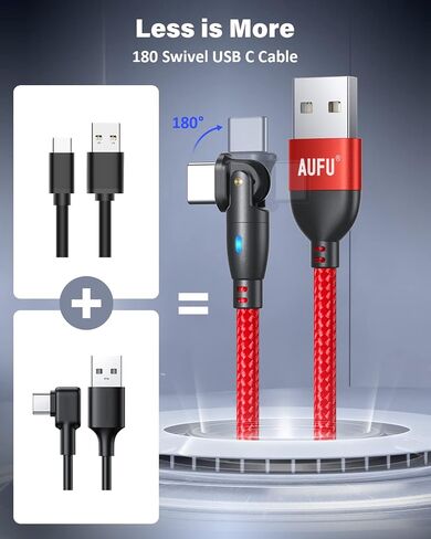 AUFU USB C Cable 6ft (3pack-6.6ft/6.6ft/6.6ft) ، 180 ° دوران من A إلى C Cable/3a USB C كبل الشاحن السريع/USB A إلى USB C كبل Cable/Type C in Kuwait