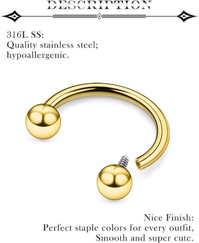 16g Septum Rings Internally Threaded Surgical Steel Septum Jewelry Lip Rings Hoop Horseshoe Earrings Daith Piercing Jewelry for Women Men in Saudi Arabia