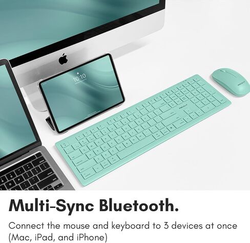 مجموعة لوحة مفاتيح وماوس لاسلكية من Macally لأجهزة Mac mini/Pro، وiMac، وMacBook، وiPad، وiPhone - مجموعة لوحة مفاتيح وماوس متوافقة مع بلوتوث Apple (أجهزة متعددة، قابلة لإعادة الشحن، مفاتيح تعبيرية) in Saudi Arabia