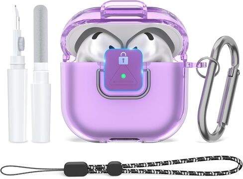 [قفل آمن] لـ AirPods 4 Clear Case Case Prochproof Presctive TPU متوافق مع Apple Airpods 4th Generation (2024) مع مجموعة مفاتيح/حبل/منظف (وردي واضح) in Kuwait