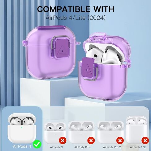 [قفل آمن] لـ AirPods 4 Clear Case Case Prochproof Presctive TPU متوافق مع Apple Airpods 4th Generation (2024) مع مجموعة مفاتيح/حبل/منظف (وردي واضح) in Kuwait