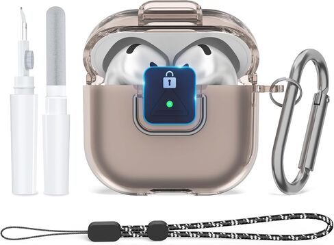 [قفل آمن] لـ AirPods 4 Clear Case Case Prochproof Presctive TPU متوافق مع Apple Airpods 4th Generation (2024) مع مجموعة مفاتيح/حبل/منظف (وردي واضح) in Kuwait