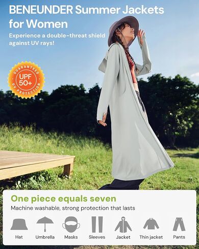 BENEUNDER Upgraded UPF50+ Sun Protection Women's Long Lightweight Hoodie Jacket Active Sun Shirts for Outdoor Hiking Workout in Saudi Arabia