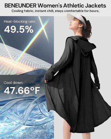 BENEUNDER Upgraded UPF50+ Sun Protection Women's Long Lightweight Hoodie Jacket Active Sun Shirts for Outdoor Hiking Workout in Saudi Arabia