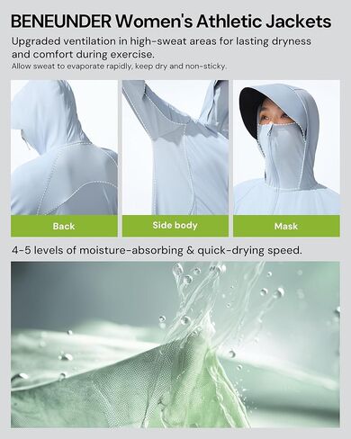 BENEUNDER Upgraded UPF50+ Sun Protection Women's Long Lightweight Hoodie Jacket Active Sun Shirts for Outdoor Hiking Workout in Saudi Arabia