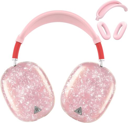 غطاء علبة لسماعات الرأس Max Airpods ، ونمط قذيفة Glitter TPU Cup Cup ، وسادة الأذن السيليكون/تغطية الحماية من عقالها متوافقة مع Apple Airpods Max (2024/2020) ، Glitter Pink Seashell in Kuwait
