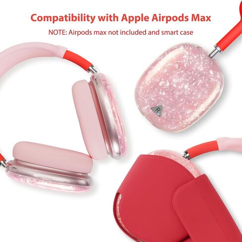 غطاء علبة لسماعات الرأس Max Airpods ، ونمط قذيفة Glitter TPU Cup Cup ، وسادة الأذن السيليكون/تغطية الحماية من عقالها متوافقة مع Apple Airpods Max (2024/2020) ، Glitter Pink Seashell in Kuwait