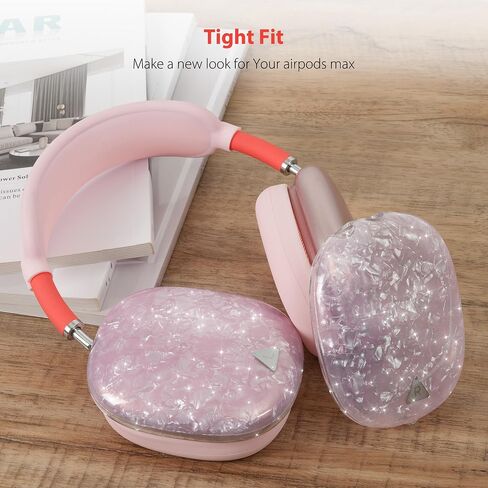 غطاء علبة لسماعات الرأس Max Airpods ، ونمط قذيفة Glitter TPU Cup Cup ، وسادة الأذن السيليكون/تغطية الحماية من عقالها متوافقة مع Apple Airpods Max (2024/2020) ، Glitter Pink Seashell in Kuwait
