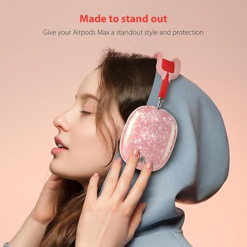 غطاء علبة لسماعات الرأس Max Airpods ، ونمط قذيفة Glitter TPU Cup Cup ، وسادة الأذن السيليكون/تغطية الحماية من عقالها متوافقة مع Apple Airpods Max (2024/2020) ، Glitter Pink Seashell in Kuwait