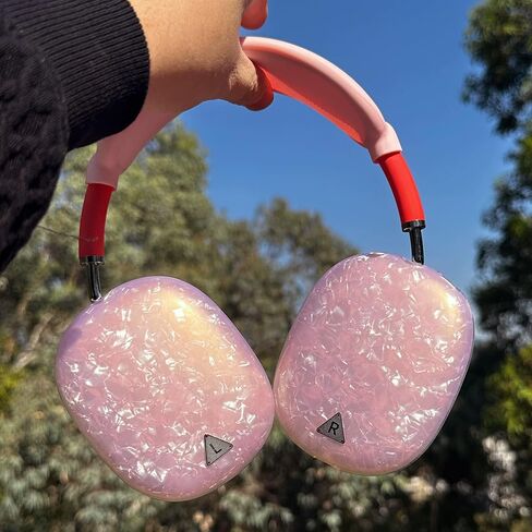 غطاء علبة لسماعات الرأس Max Airpods ، ونمط قذيفة Glitter TPU Cup Cup ، وسادة الأذن السيليكون/تغطية الحماية من عقالها متوافقة مع Apple Airpods Max (2024/2020) ، Glitter Pink Seashell in Kuwait