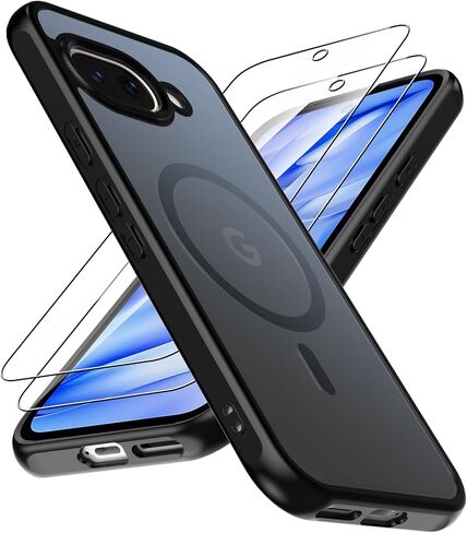 Magnetic for Google Pixel 9a Case with 2 Pack Tempered Glass Screen Protector,[Compatible for MagSafe] Shockproof Drop Thin Protective Phone Case Cover for Pixel 9a,Black in Kuwait