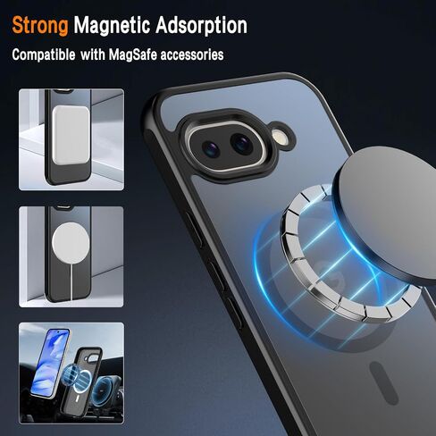 Magnetic for Google Pixel 9a Case with 2 Pack Tempered Glass Screen Protector,[Compatible for MagSafe] Shockproof Drop Thin Protective Phone Case Cover for Pixel 9a,Black in Kuwait